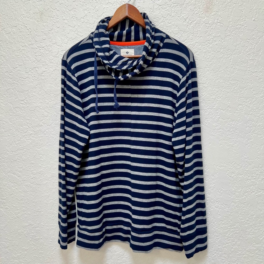 Sperry Top-Sider Womens Navy Gray Striped Cowl Neck Pullover Top Large Nautical